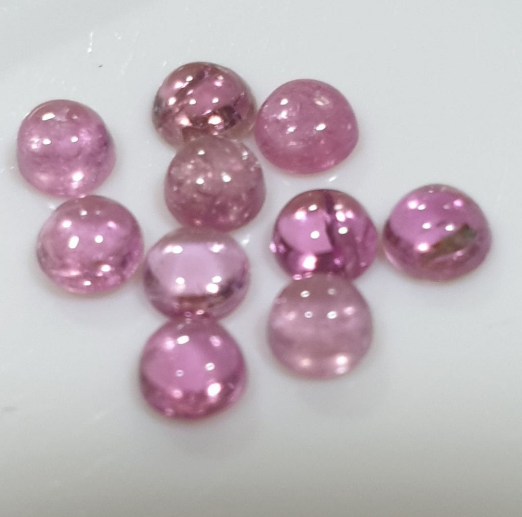 Pink Tourmaline Lot Round Cabochons 3mm.-(10pcs)  -Gemstone Parcels-Loose Stones Wholesale Price