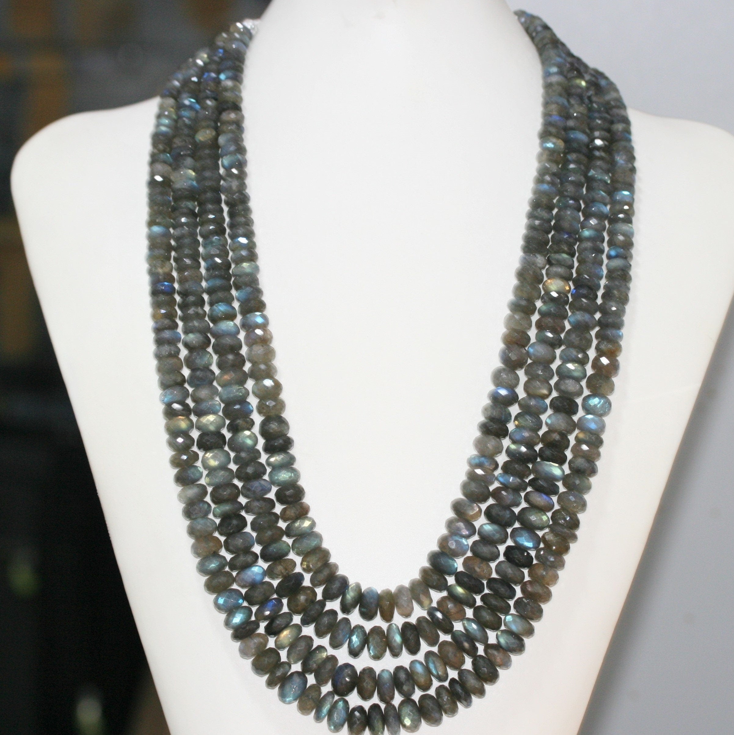 Labradorite Faceted Rondelle Necklace 8.5-12mm. Approx. (4 Rows)