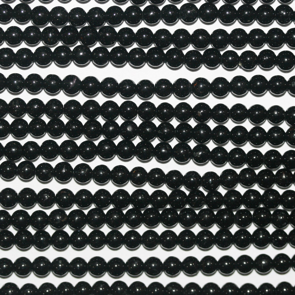 Cuentas redondas de turmalina negra de 4 mm (16") - Hilo de 40 cm