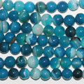 Cuentas redondas lisas de ágata azul rayada de 16" (14 mm) - Hilo de 40 cm