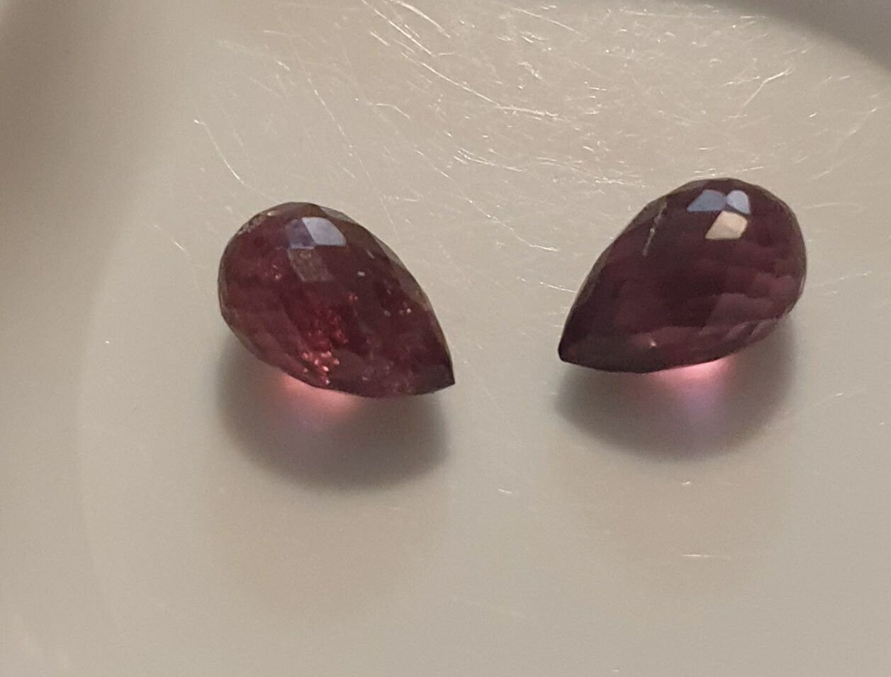 1 Pair Natural Rhodolite Garnet Faceted Briolette Drop 7x5mm Undrilled -Red Garnet - Untreated Gems