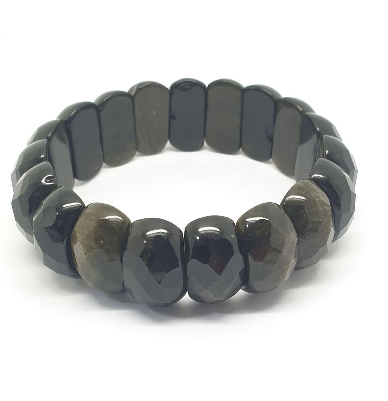 Bracelet extensible en obsidienne dorée à facettes, perles à facettes 20 x 12 mm - Fournisseur de bijoux à double perçage - Pouvoir de guérison