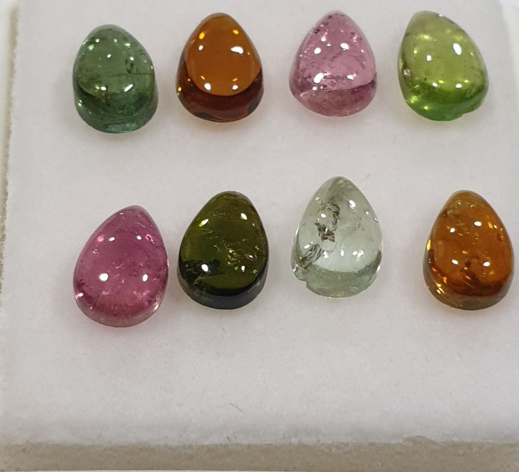 Tourmaline Lot Drop Cabochons 6x4mm.-(8pcs)  -Gemstone Parcels-Loose Stones Wholesale Price-Natural Gems