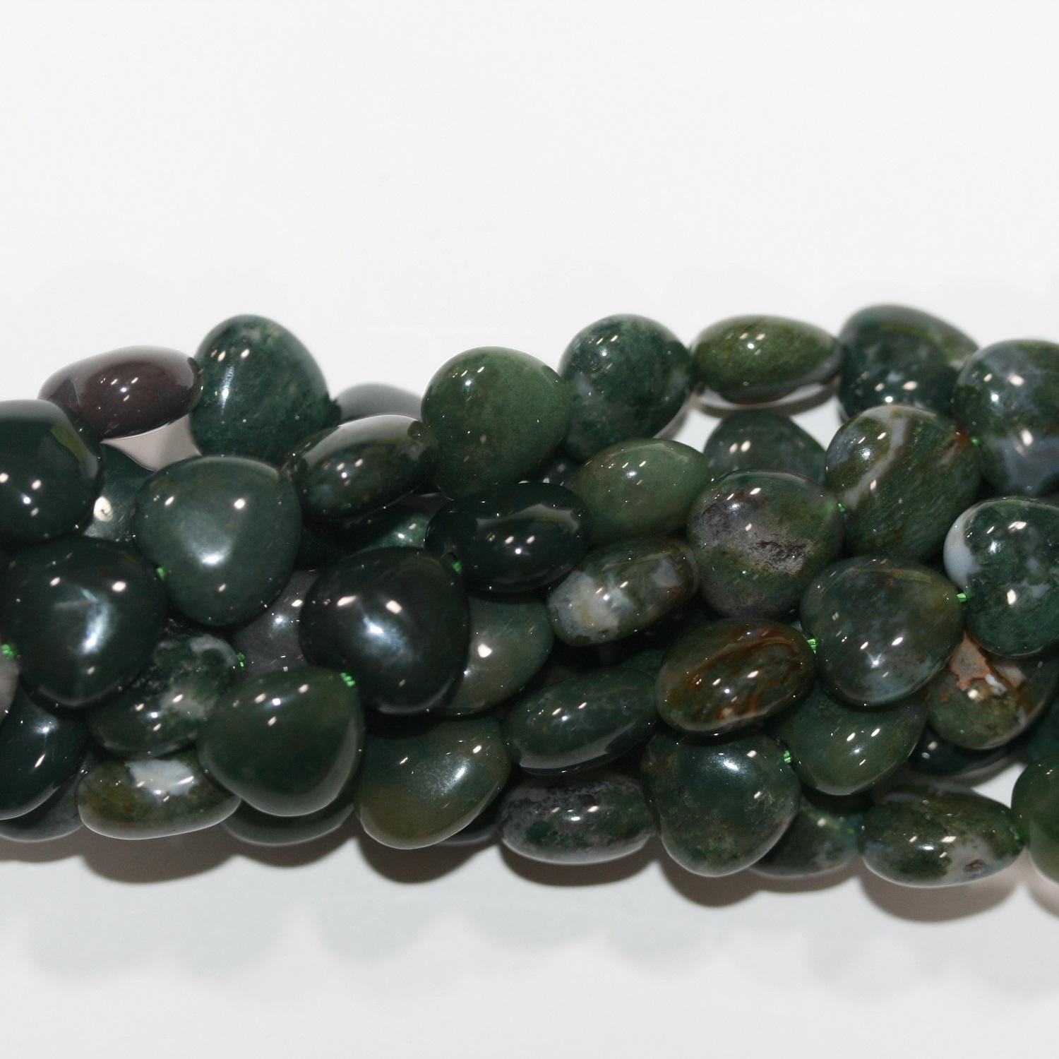 Perles en agate mousse St lisse en forme de cœur, 11-12 mm, 15 pouces, brin de 39 cm.