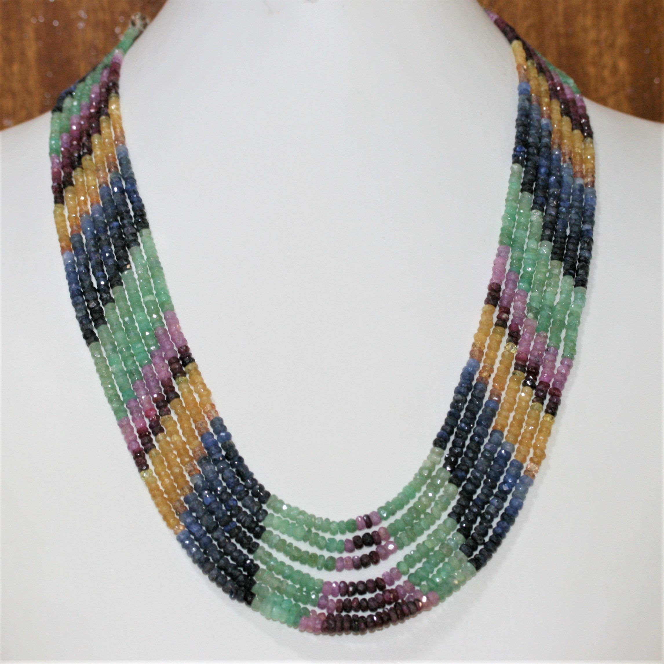 Collar de rondeles facetados con múltiples zafiros de 3,5 x 2 mm aprox. (7 hebras)