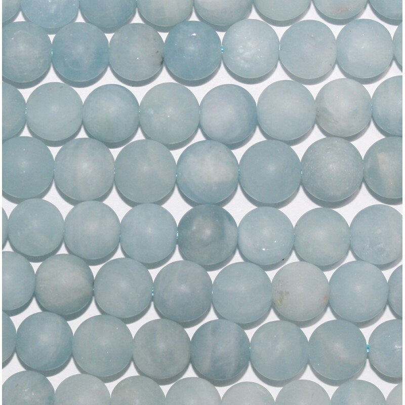 Collier de perles rondes bleu aigue-marine, finition mate, 7-8 mm, 39 cm (15 pouces).