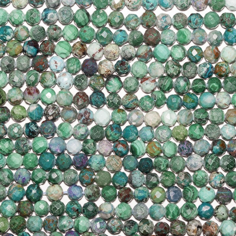 Perles rondes à facettes en chrysocolle St de 15 pouces, 5 mm. Fil de 40 cm.