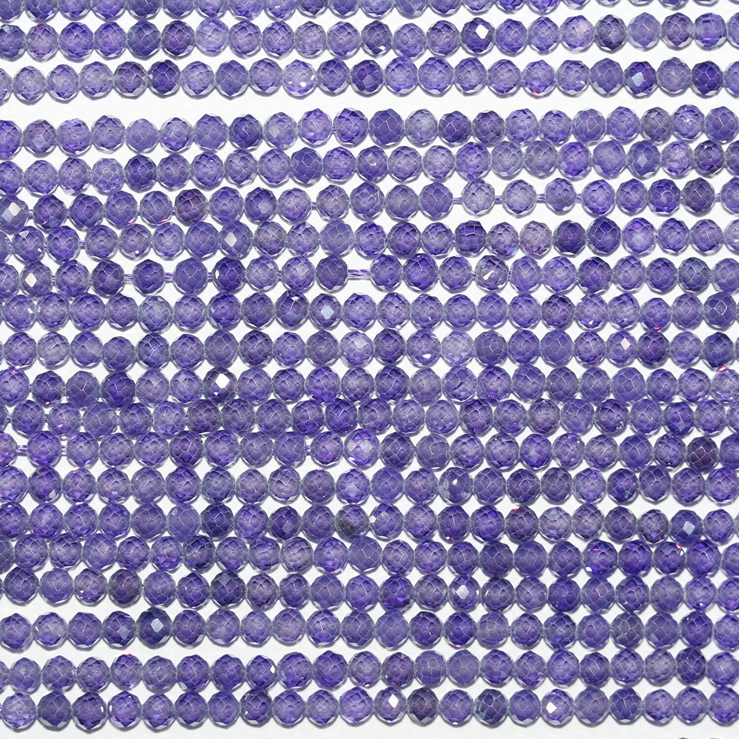 13" St Purple Cubic Zirconia Faceted Round Beads 4mm.Strand 37cm