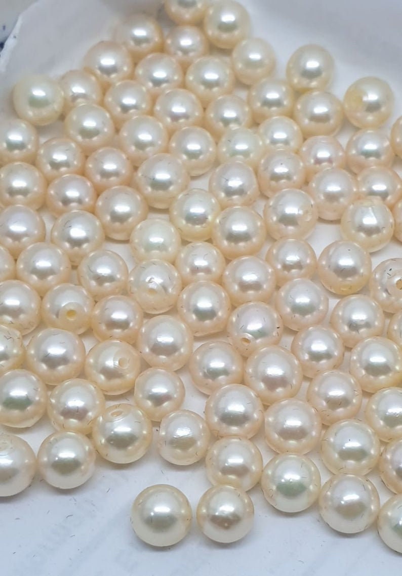 1 Pair Saltwater Top Luster Japanese Akoya Half Drilled Three Quarter 7.5-8mm Round Natural Cultured Pearl-Price Per 1 Pair- Pearl Earring