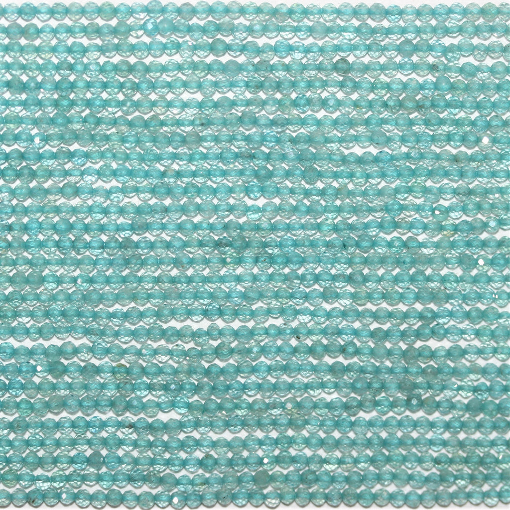 12" St Blue Apatite Faceted Round Beads 2mm.- Strand 32cm.