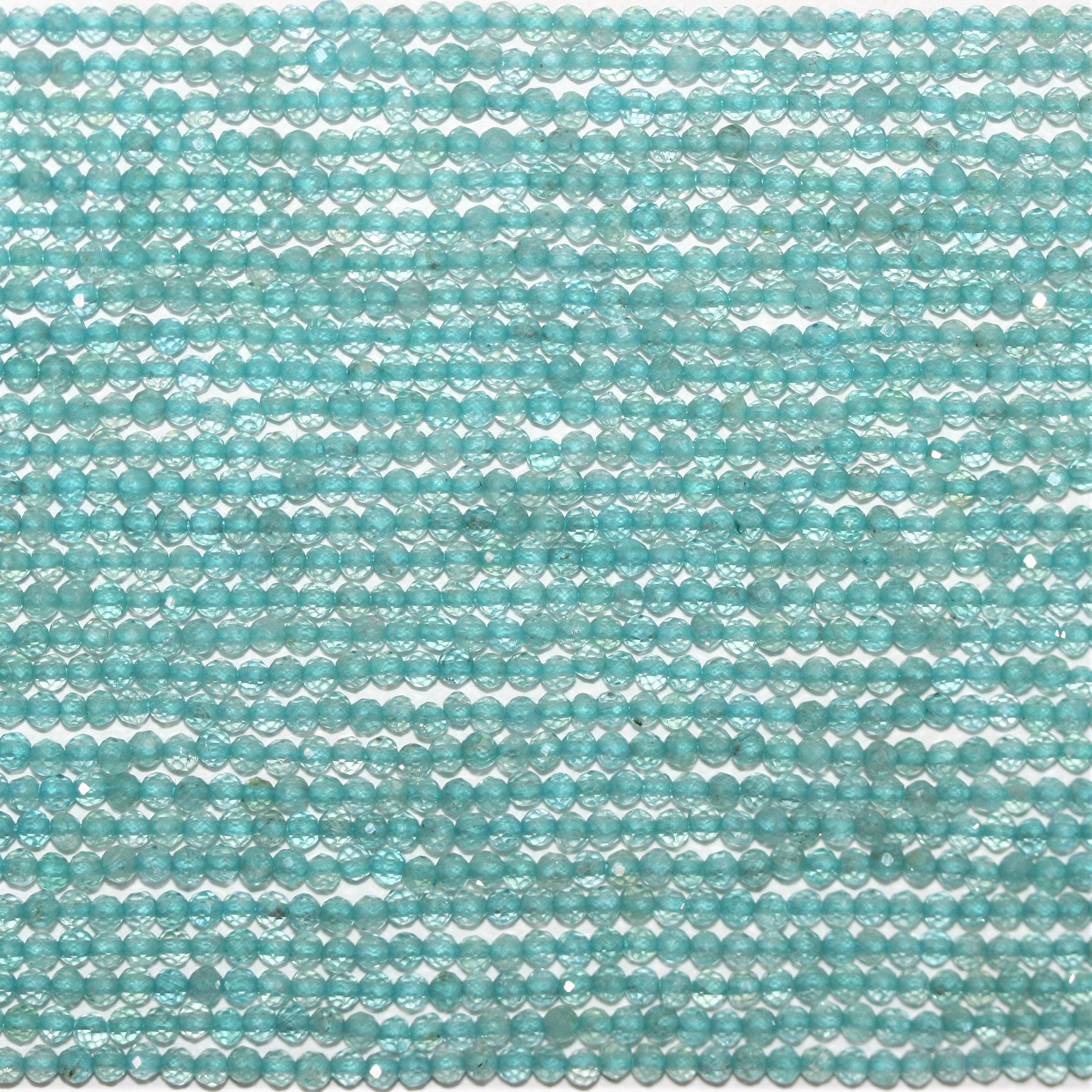 12" St Blue Apatite Faceted Round Beads 2mm.- Strand 32cm.