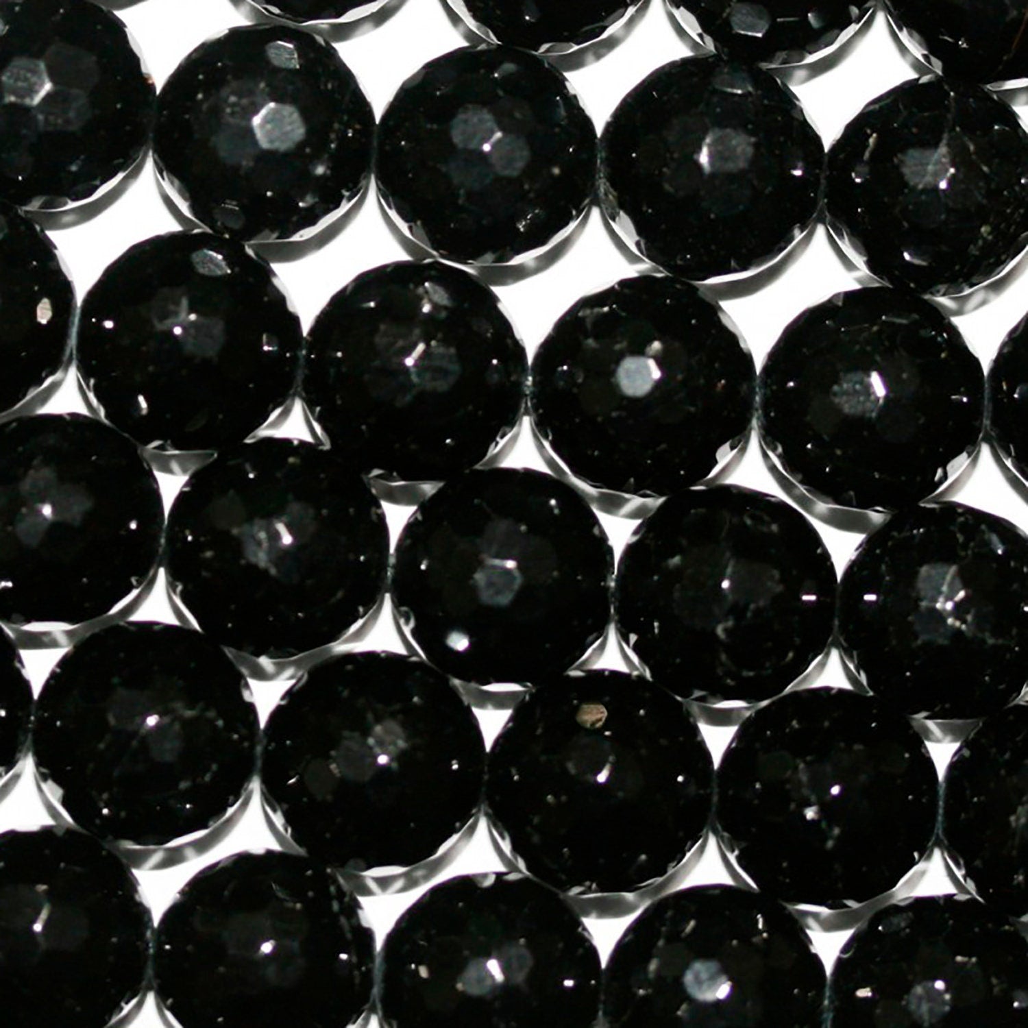 15" St Perles rondes à facettes en tourmaline noire 12 mm.-Rig 39 cm.