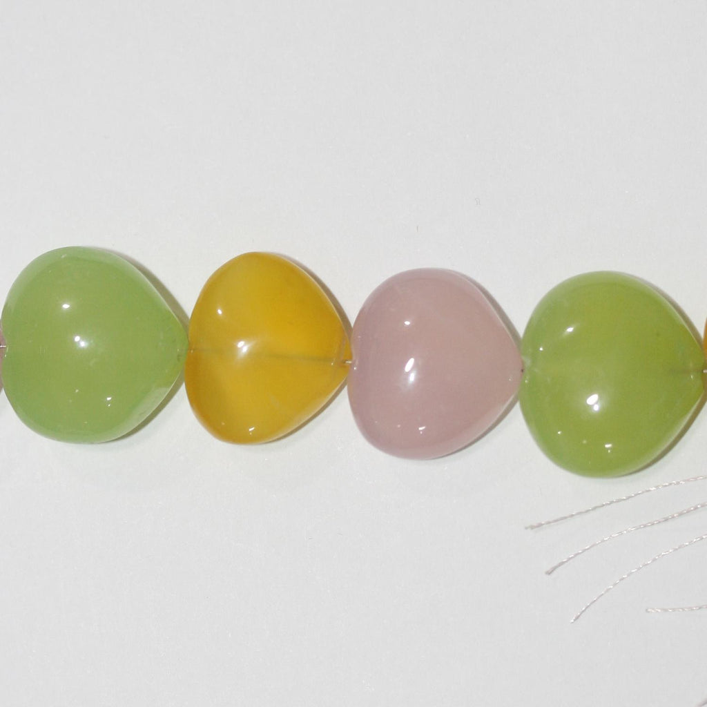 Cuentas de corazón liso de calcedonia multicolor de 7" St 19x20 mm. Aprox. - Hilo de 17 cm.