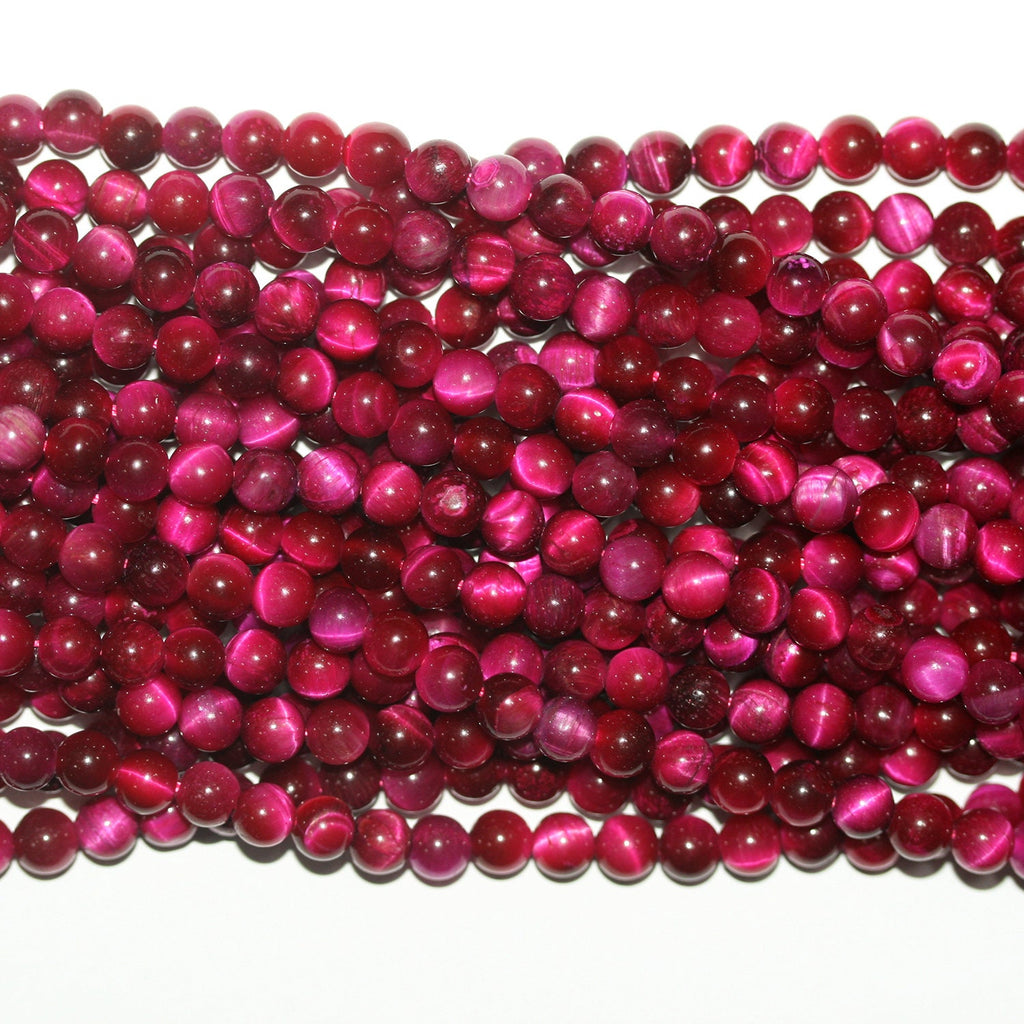 Perles rondes lisses œil de tigre St Fuchsia 15" 8 mm.-Rig 39 cm.