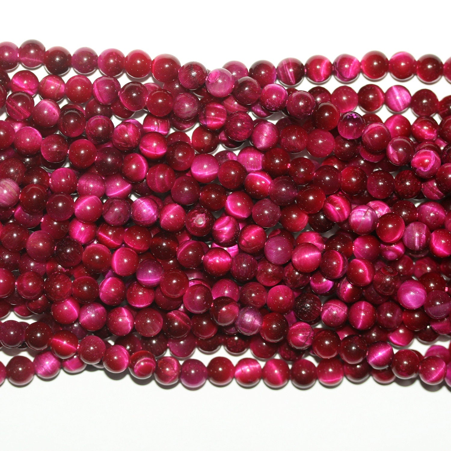 Perles rondes lisses œil de tigre St Fuchsia 15" 8 mm.-Rig 39 cm.
