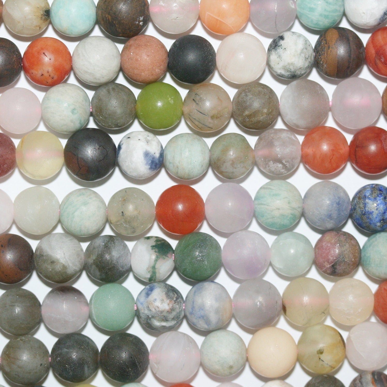 15" St Multi Stone Finition Lisse Mat Perles Rondes 8mm.-Rig 39cm.