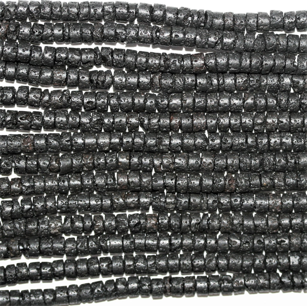 Perles rondelles lisses St. Lava 15" 4x2mm.- Brin 39cm.
