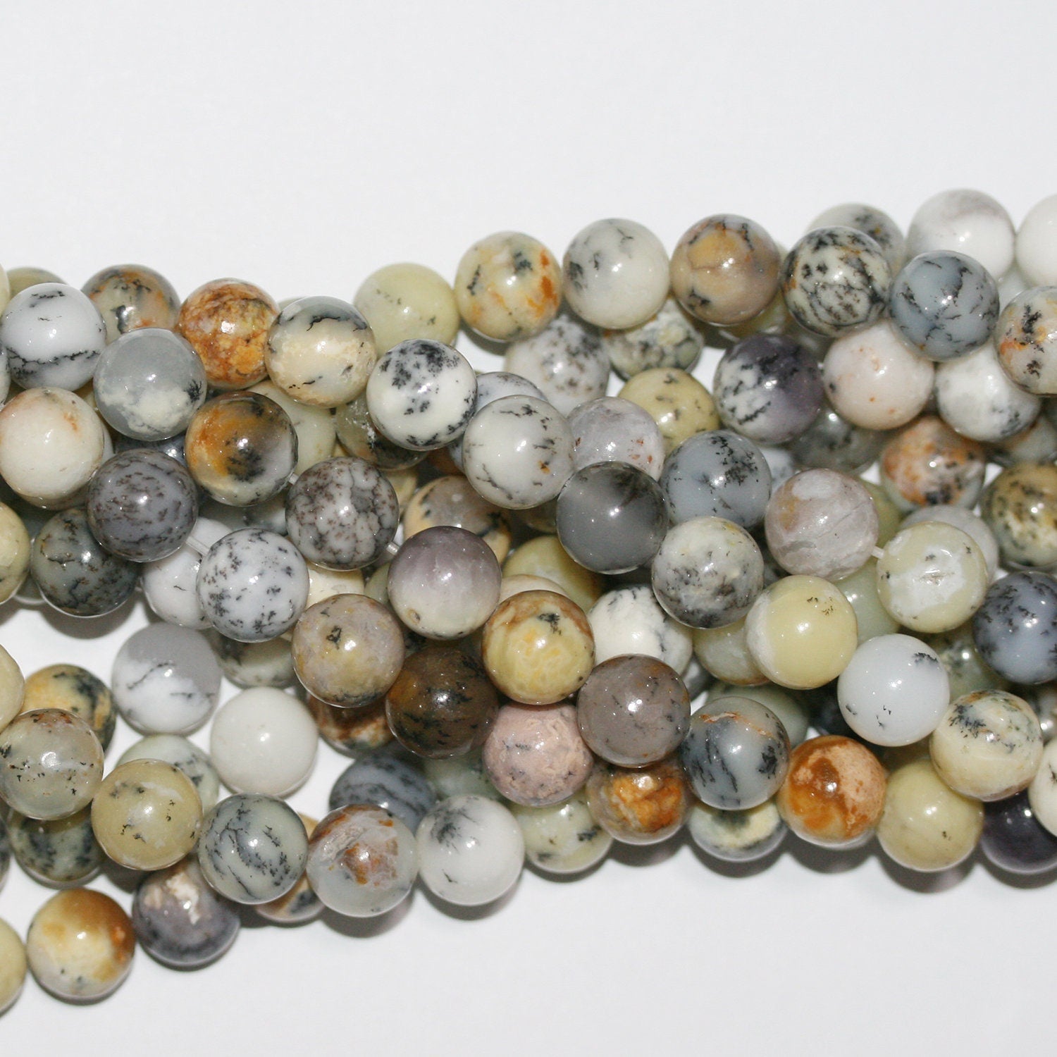 Perles rondes lisses en opale dendritique St, 6,5-7 mm, 15 pouces (38 cm). - Fil de 39 cm