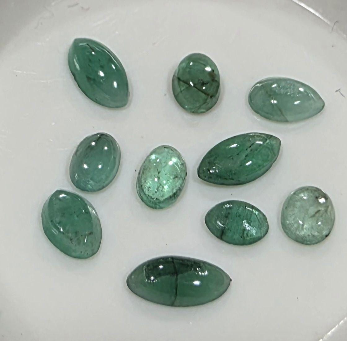 10 Pcs Lot Natural Emerald Oval Marquise Pear  Cabochon  Shape 3.5-6mm- Untreated Gemstone