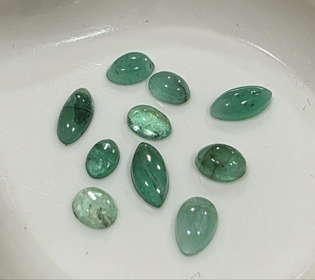 10 Pcs Lot Natural Emerald Oval Marquise Pear  Cabochon  Shape 3.5-6mm- Untreated Gemstone