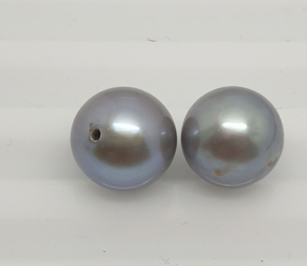 1 Pair Gray  Freshwater Perfect Round Top Luster Half Drilled Pearl  10.-10.5mm  Round Natural  Pearl-Price Per 1 Pair- Pearl Earring