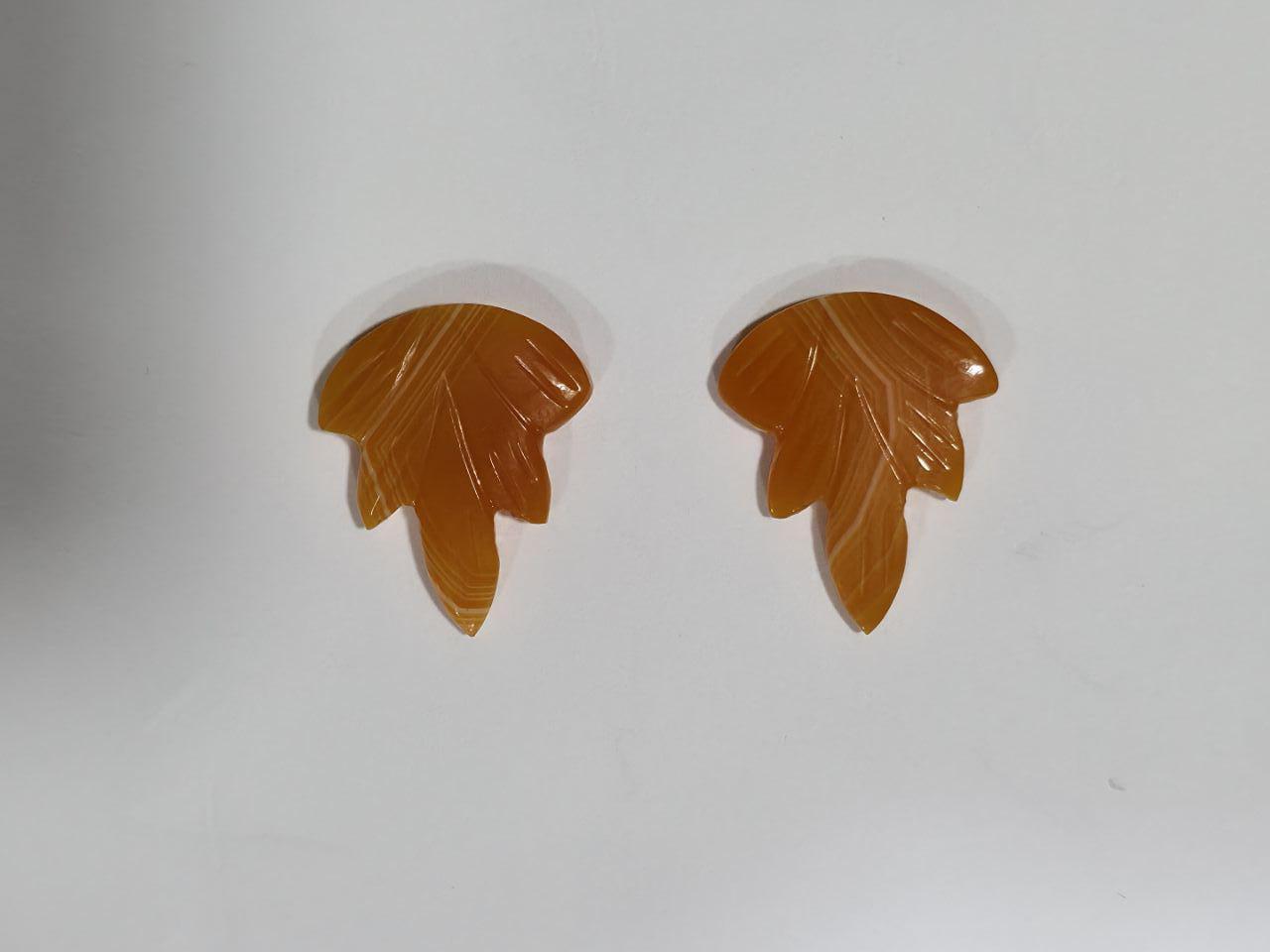1 Matching Pair Orange Agate Leaf (2 Pieces ) 23x18mm