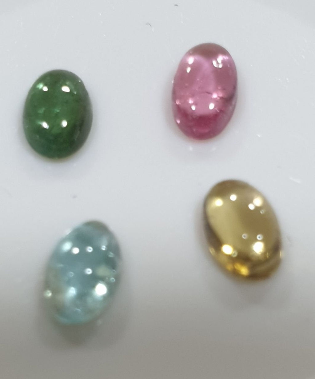 Tourmaline Lot Oval Cabochons 5x3mm.-(4pcs)  -Gemstone Parcels-Loose Stones Wholesale Price