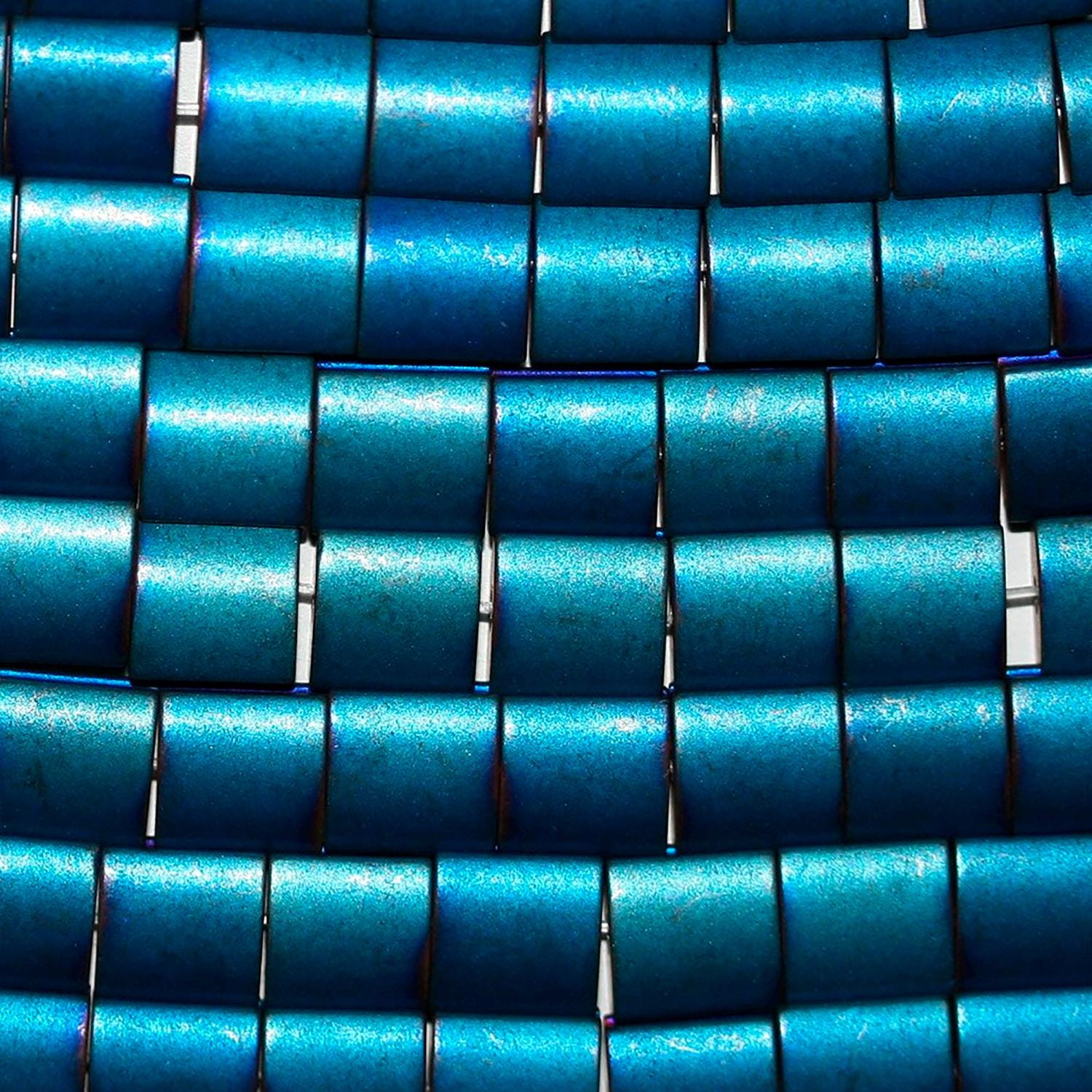 Cuentas cuadradas planas y lisas de hematita azul cielo de 16" (7 mm) - Hilo de 40 cm