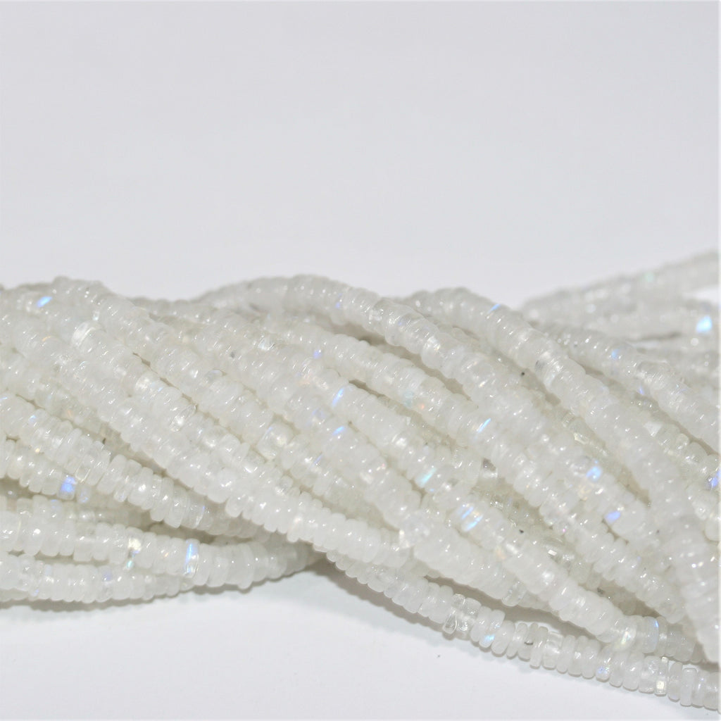 16" Cuentas de disco liso de piedra lunar 5x1 mm.- Hilo 40cm.