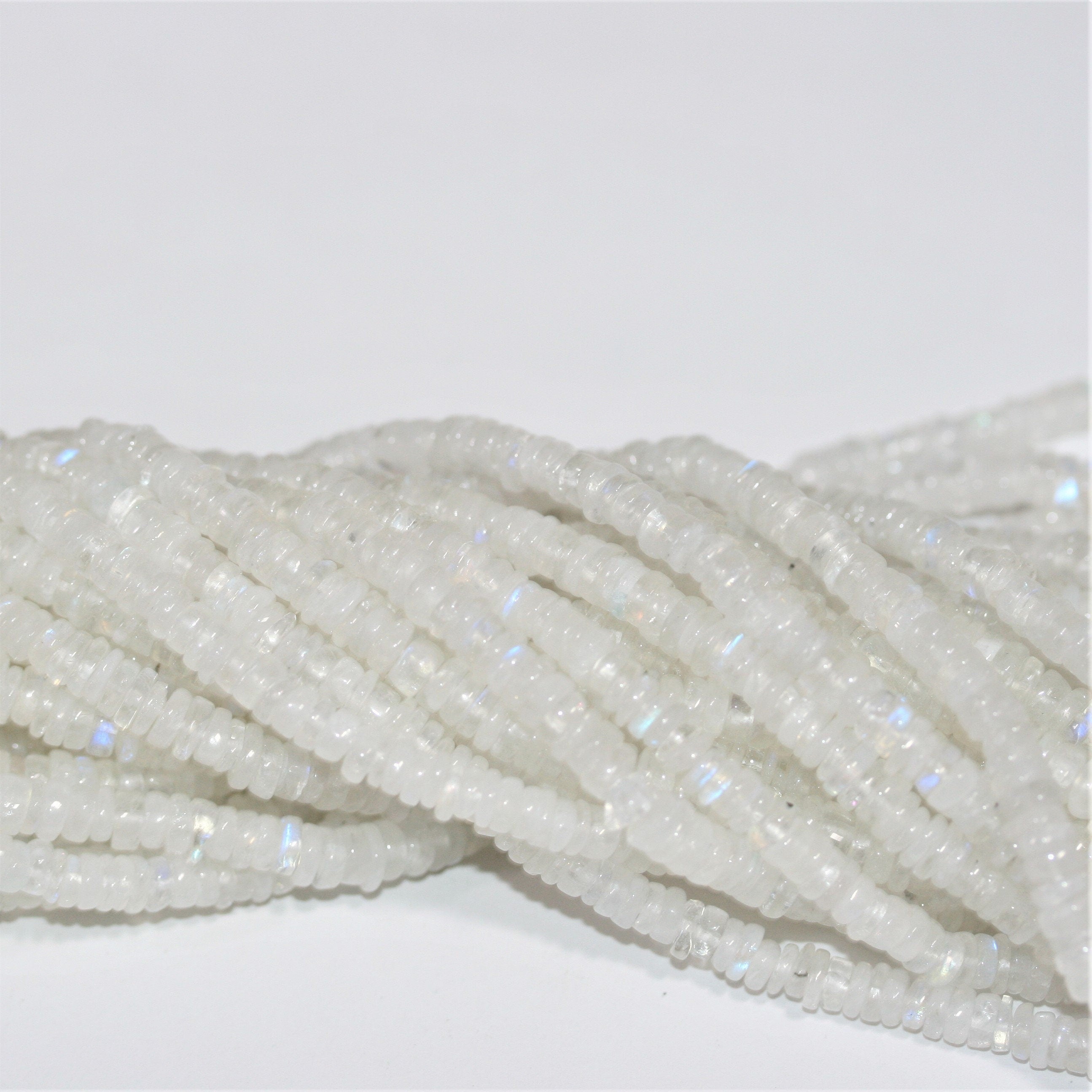 16" Cuentas de disco liso de piedra lunar 5x1 mm.- Hilo 40cm.