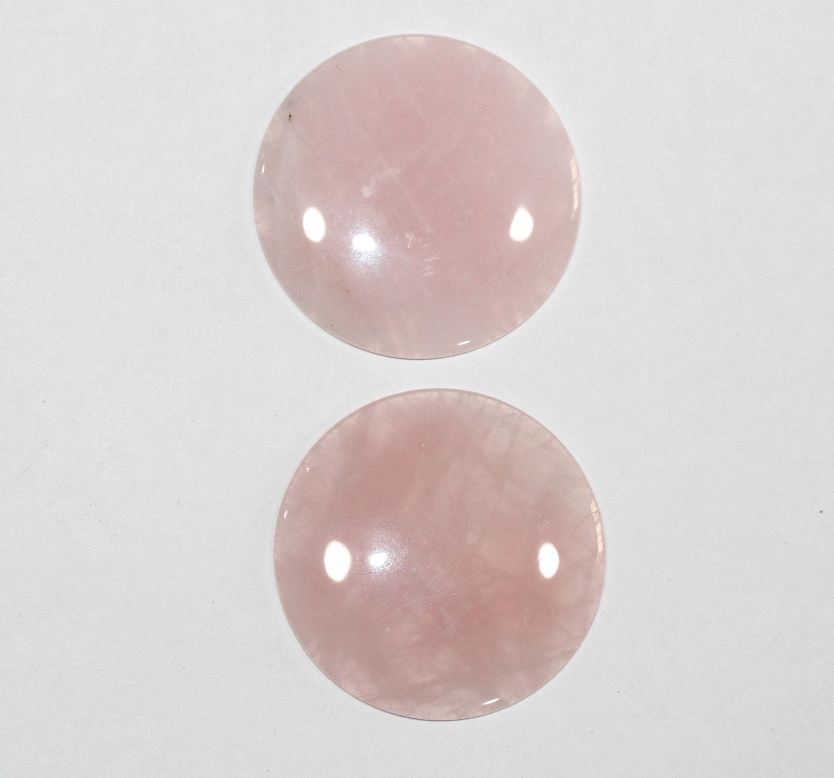 Lote de 2 cabujones redondos de cuarzo rosa de 36,5 mm (2 unidades)
