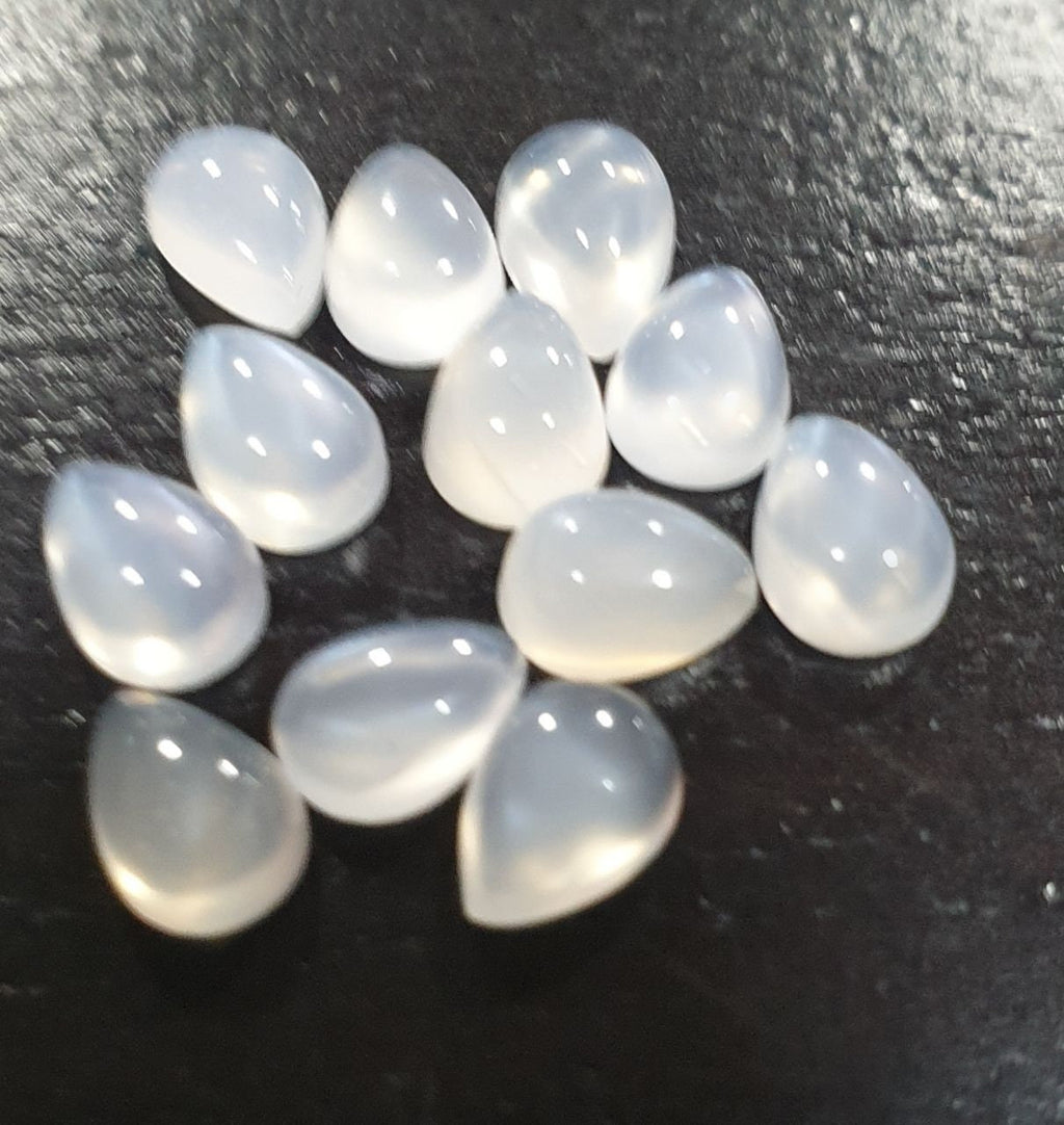 12 Pcs Lot White Moonstone Pear Cabochon 7x5mm. (12 pcs.)