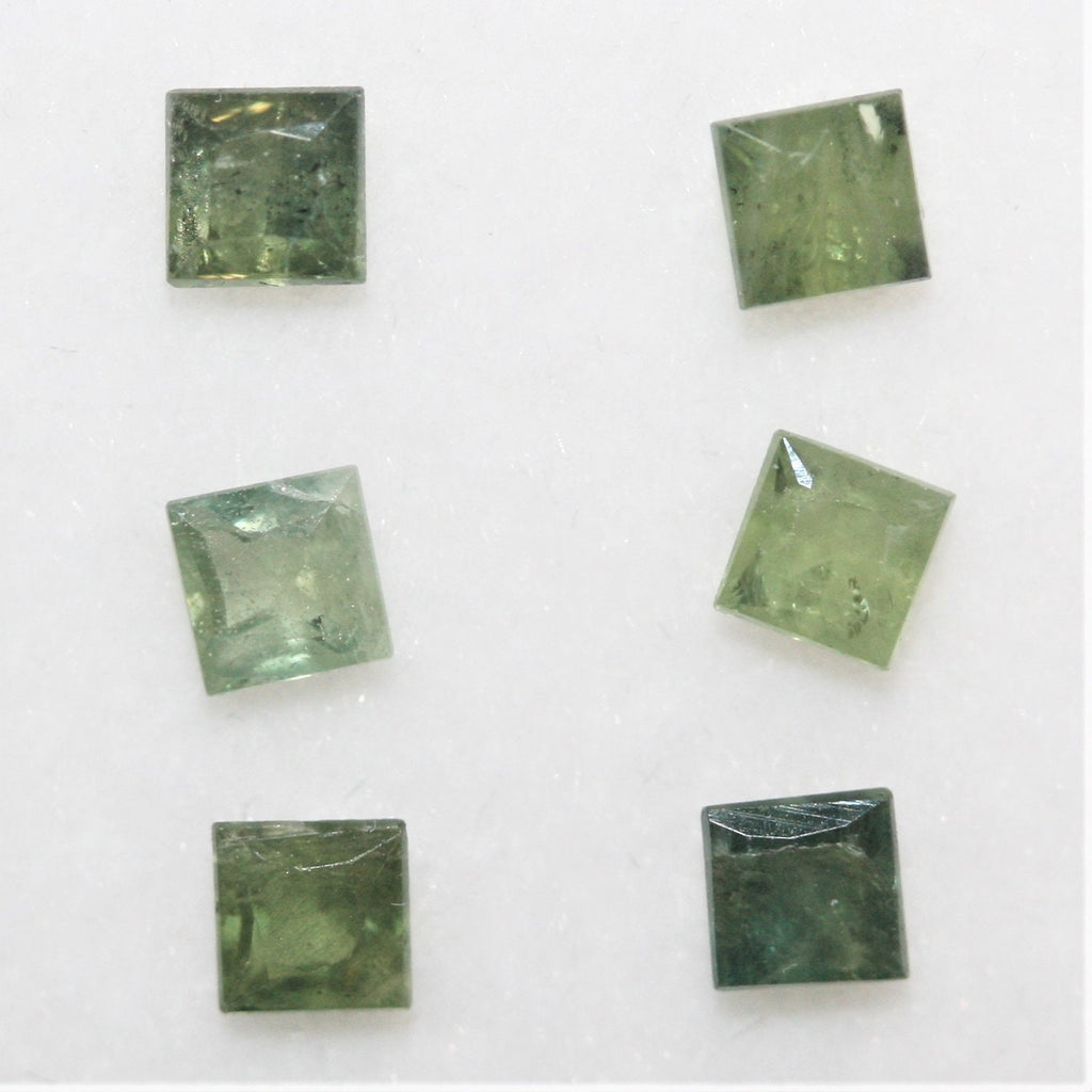 Lote de 6 zafiros verdes facetados cuadrados de 3 mm - Zafiro verde natural