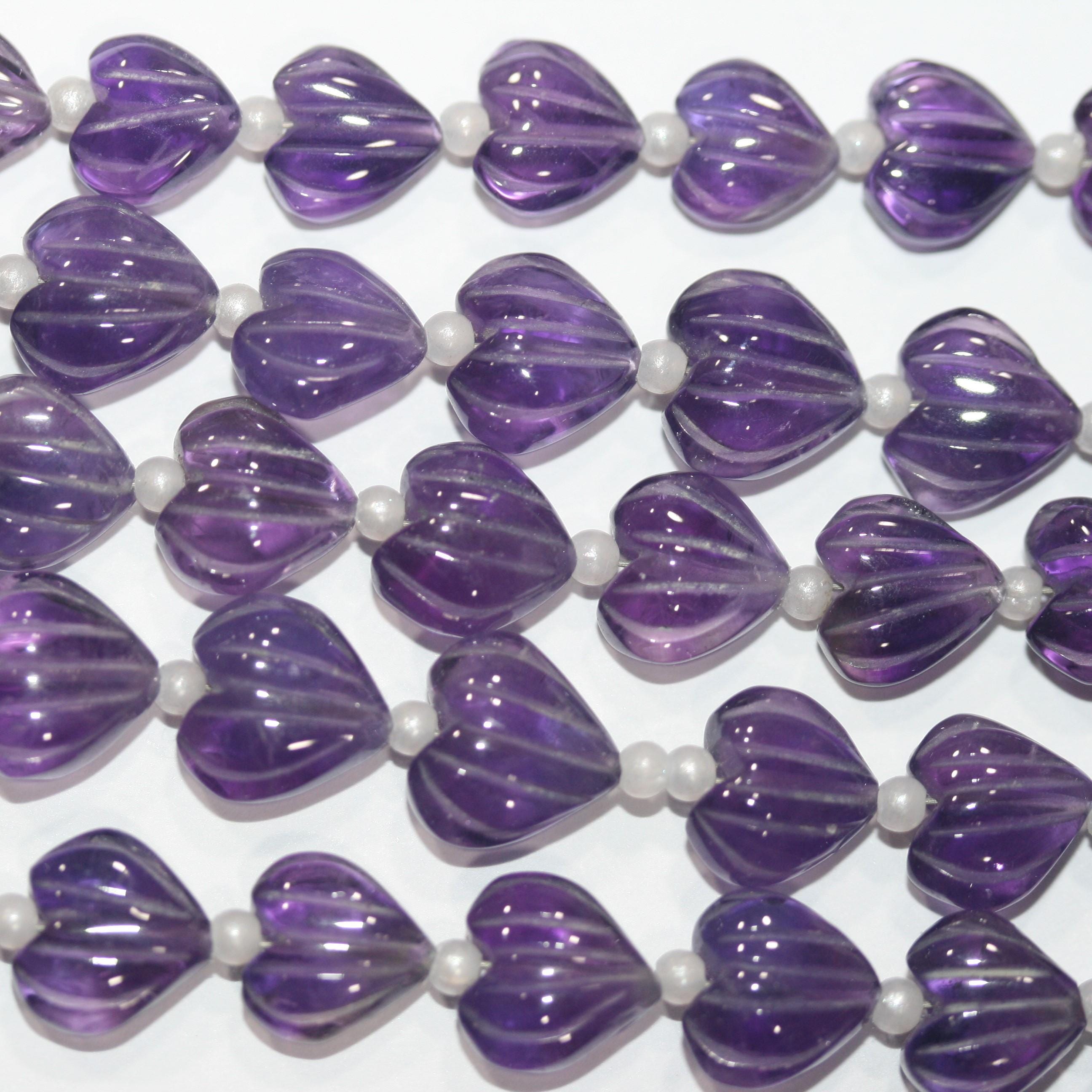 Cuentas de corazón de amatista de 8" (8-9 mm). Aprox. - Hilo de 20 cm.