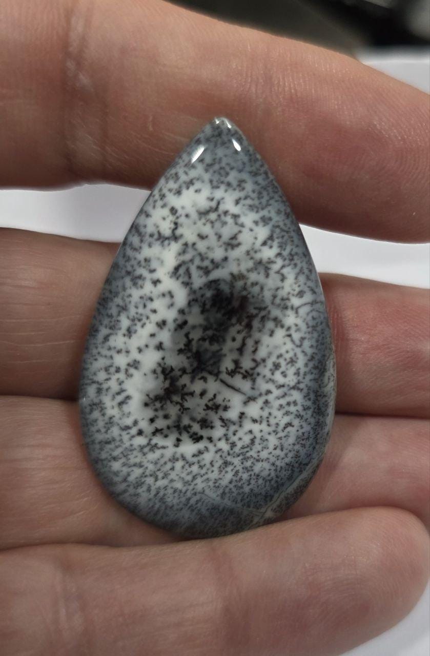 Big Dendritic Agate Smooth Drop Cabochon 43.7x26.5m. (37.8ct.)