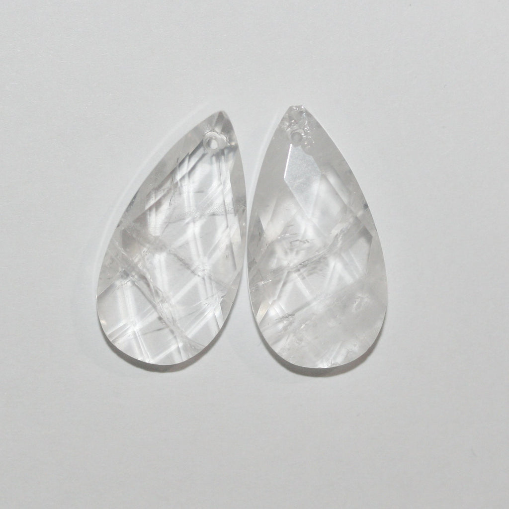 Colgante de gota facetada de cuarzo cristal de roca de 25 x 13 mm (1 par).