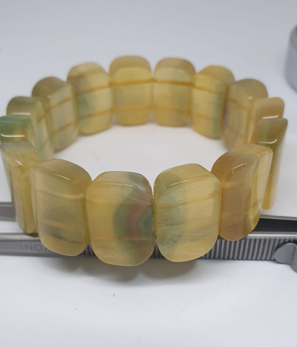 Pulsera elástica de fluorita con cuentas de 17 x 12 mm - Proveedor de joyas con cuentas de doble perforación - Poder curativo - Gemas naturales