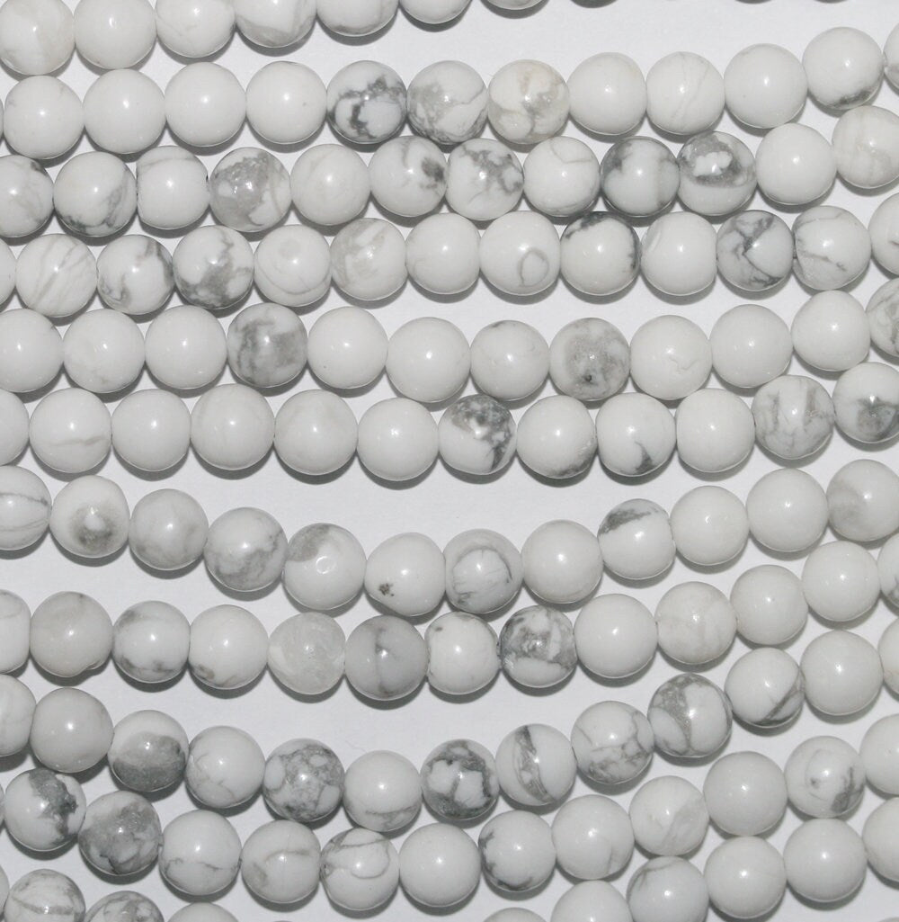 Perles rondes lisses en howlite blanche, 6 mm, 15 pouces (38 cm) de long, 39 cm de longueur.
