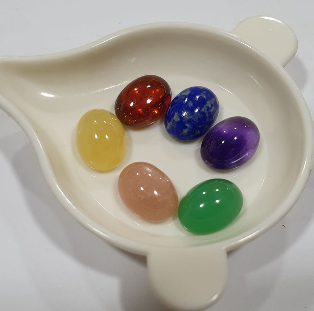 Lote de 6 cabujones ovalados de amatista, crisoprasa, lapislázuli, granate, piedra lunar y ópalo (10 x 7 mm) - Gemas sueltas - Precio al por mayor
