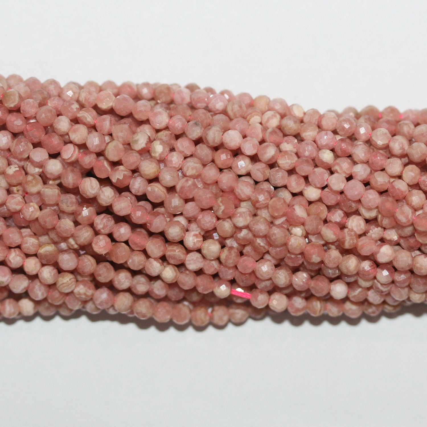 Perles rondes à facettes en rhodochrosite naturelle, 3 mm, 15 pouces (38 cm). Fil de 39 cm.