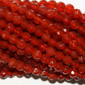 13" St Carnelian Faceted Round Beads 6mm.-Strand 37cm