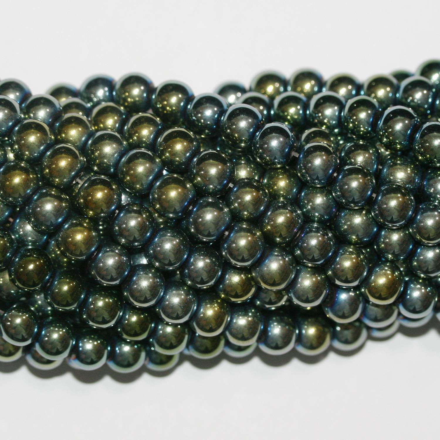 Perles rondes en hématite verte St 16" 6 mm - Fil de 40 cm.