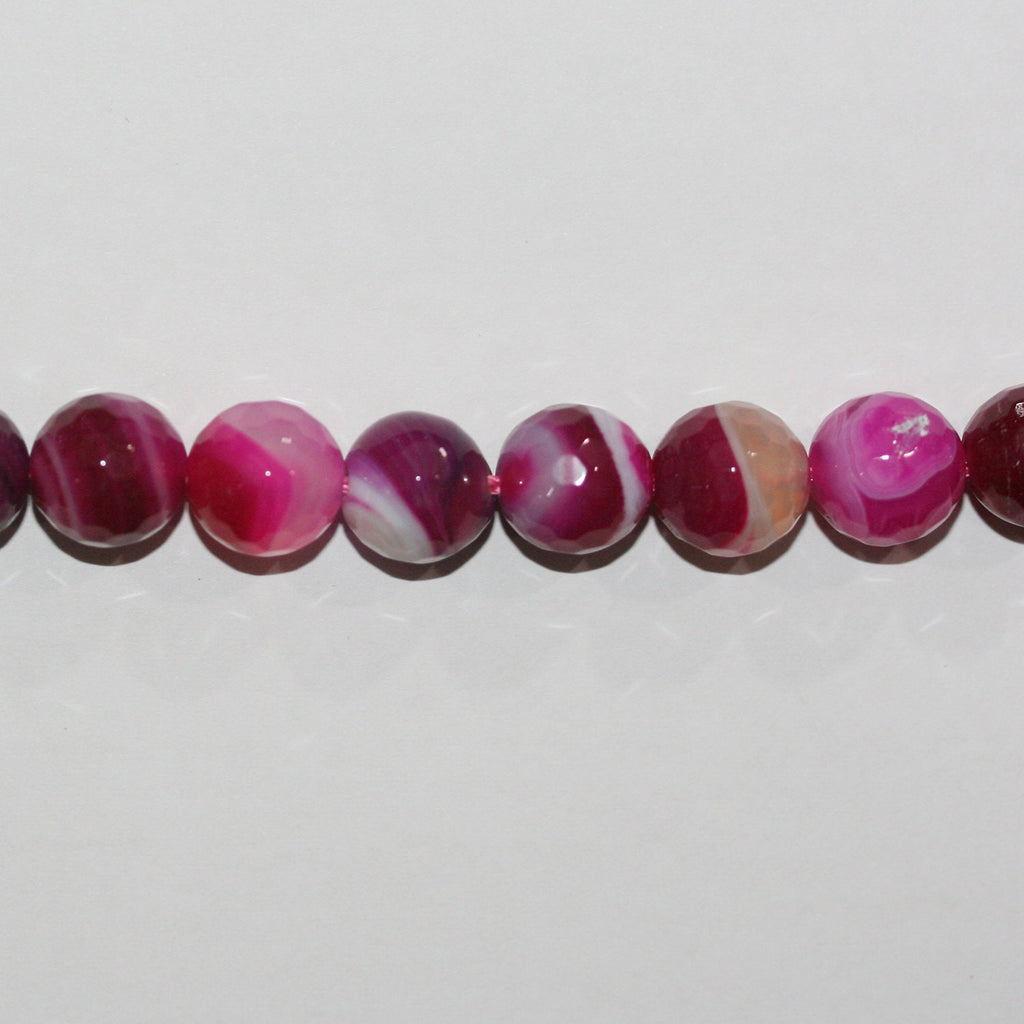 Cuentas redondas facetadas de ágata fucsia rayada de 40 cm (16"), 10 mm (tira).