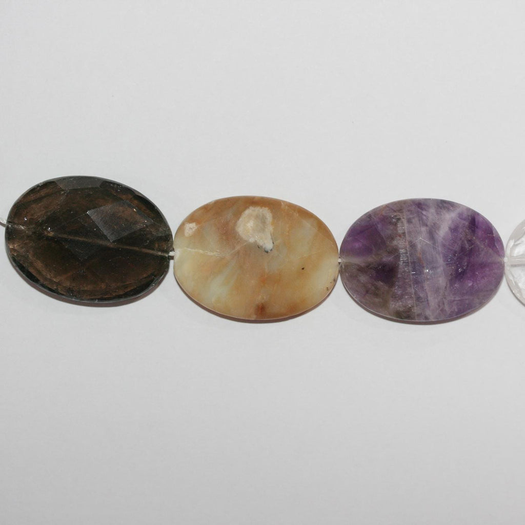 Perles ovales à facettes en quartz mélangé, 30 x 22 mm, 40 cm de long