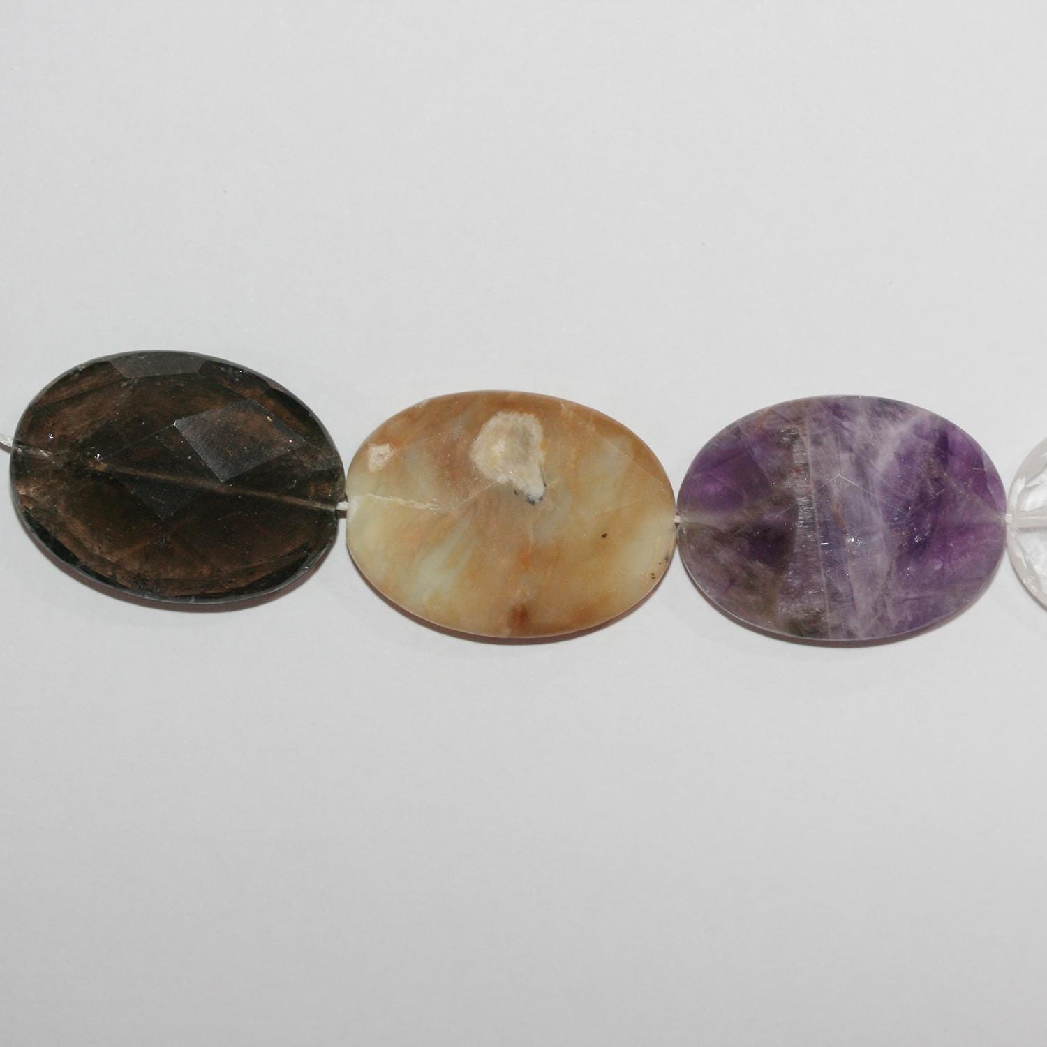 Perles ovales à facettes en quartz mélangé, 30 x 22 mm, 40 cm de long