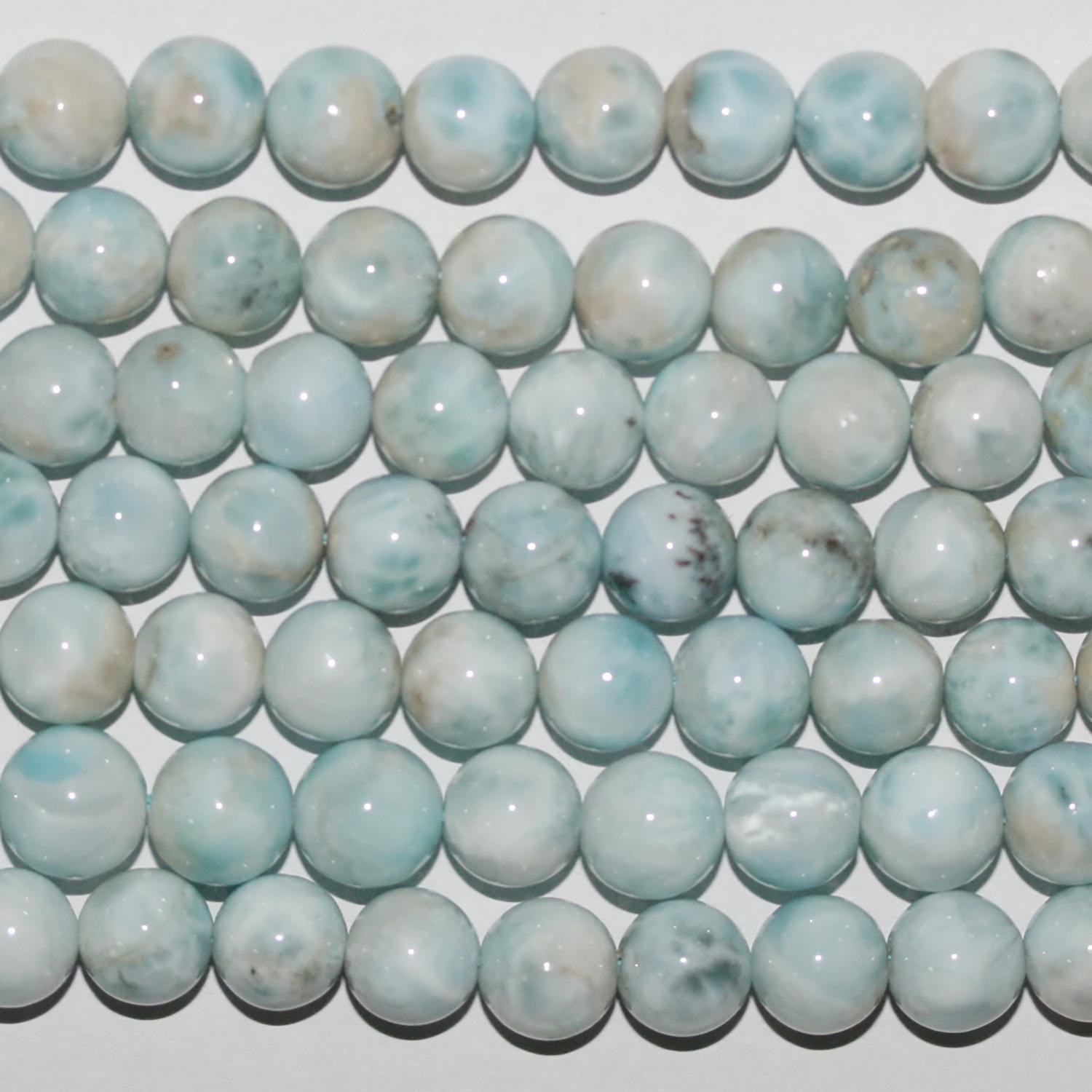 Perles rondes lisses en larimar de 15 pouces (7-8 mm) - Fil de 39 cm