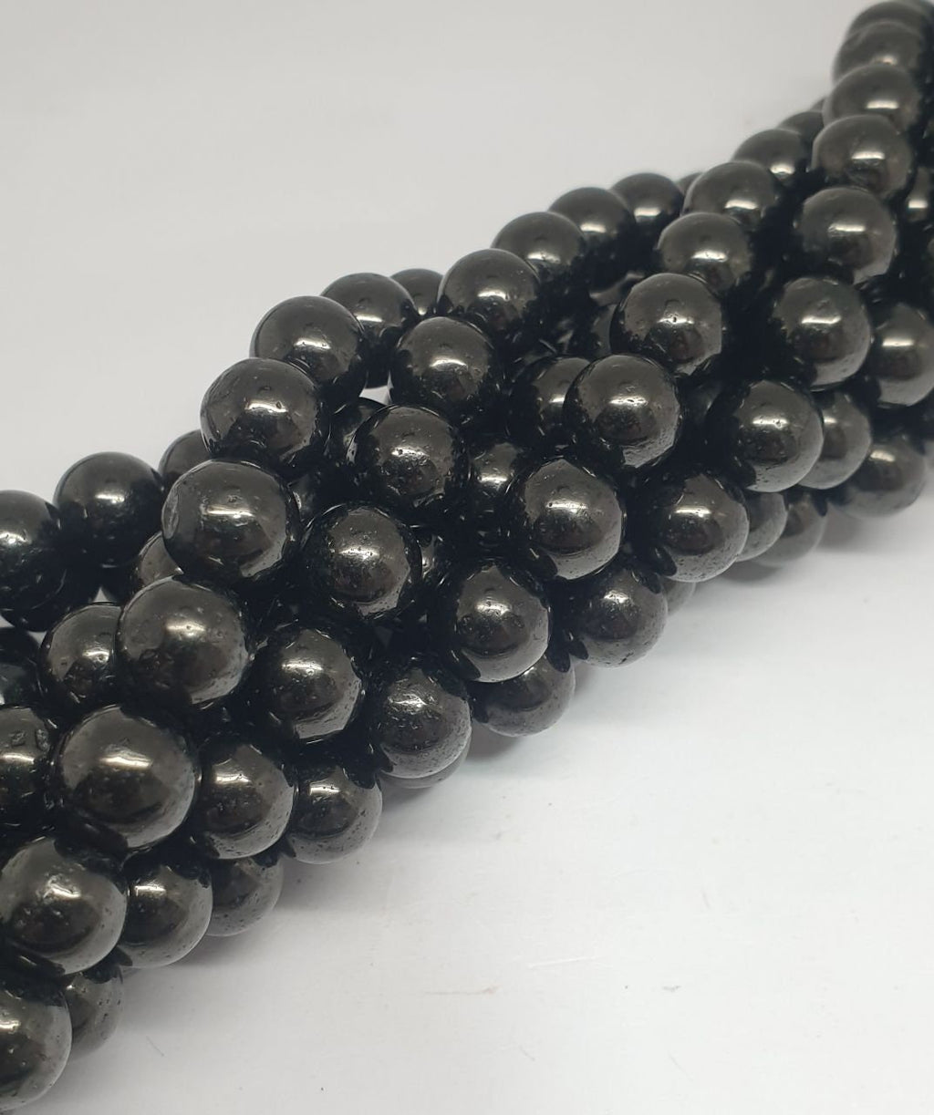 Brin de perles rondes en lignite naturelle de 8 mm, longueur 40 cm (15 pouces).