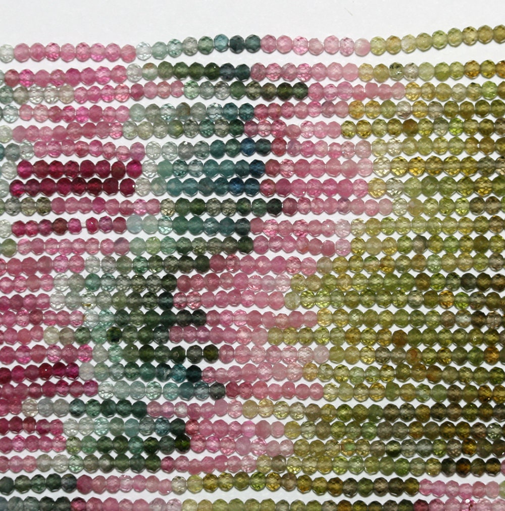 Perles rondes à facettes en tourmaline AAA de 2 mm, 13 pouces (33 cm). Petites perles.