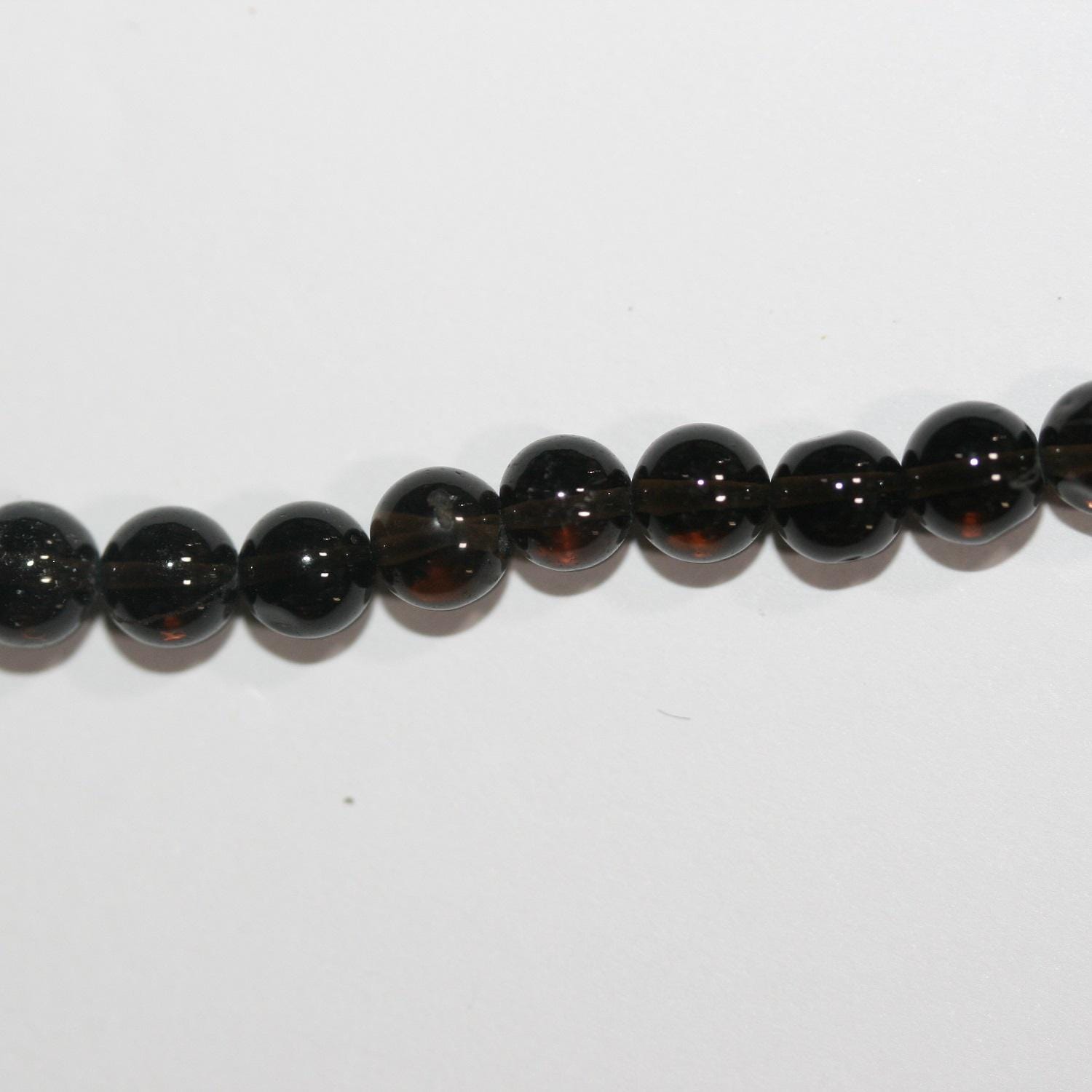 Perles rondes lisses en quartz fumé de 14 pouces (35,5 cm), diamètre 5 mm, longueur 37 cm.