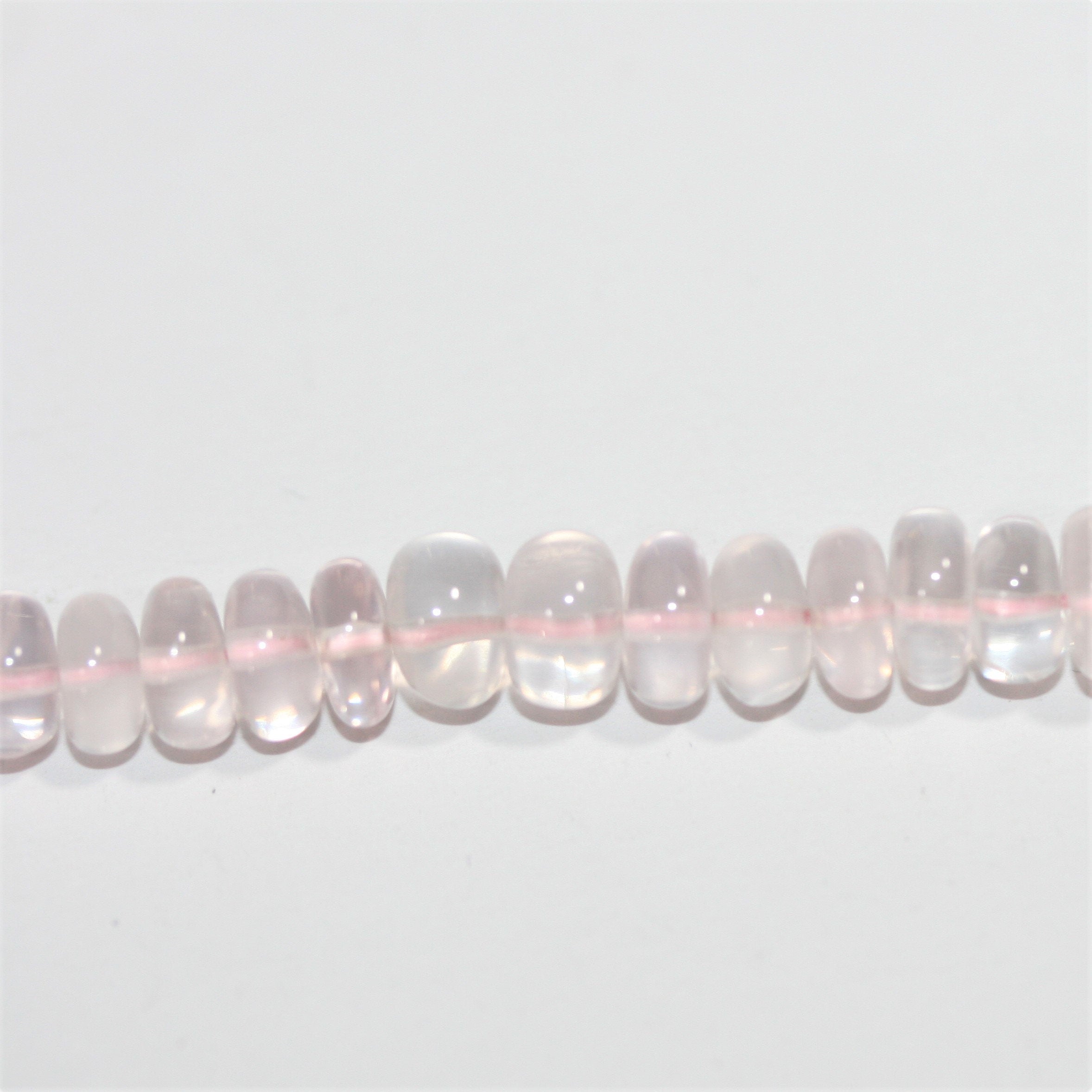 Cuentas redondas lisas de cuarzo rosa de 40 cm (16"), 10 x 5 mm (aprox. - Hilo de 40 cm)